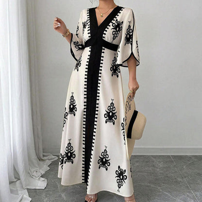 👗 Elegantes Maxikleid mit V-Ausschnitt und Print für Damen – Elegant, schmeichelhaft & mühelos schick ✨