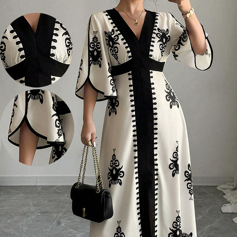 👗 Elegantes Maxikleid mit V-Ausschnitt und Print für Damen – Elegant, schmeichelhaft & mühelos schick ✨