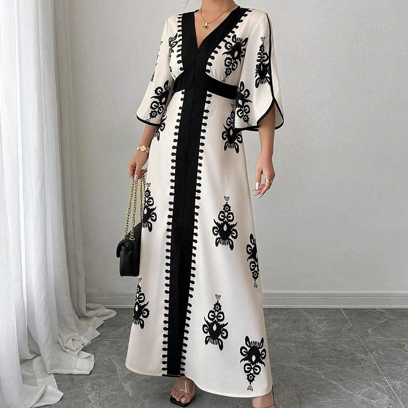 👗 Elegantes Maxikleid mit V-Ausschnitt und Print für Damen – Elegant, schmeichelhaft & mühelos schick ✨