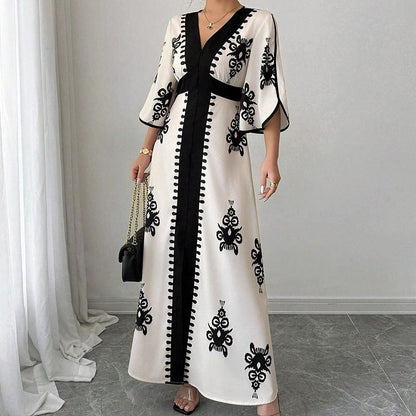 👗 Elegantes Maxikleid mit V-Ausschnitt und Print für Damen – Elegant, schmeichelhaft & mühelos schick ✨