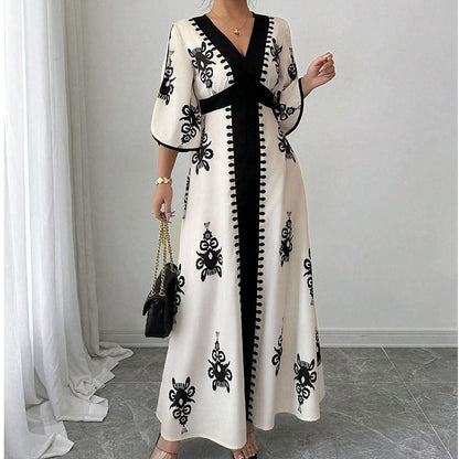 👗 Elegantes Maxikleid mit V-Ausschnitt und Print für Damen – Elegant, schmeichelhaft & mühelos schick ✨