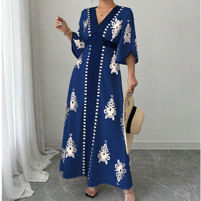 👗 Elegantes Maxikleid mit V-Ausschnitt und Print für Damen – Elegant, schmeichelhaft & mühelos schick ✨
