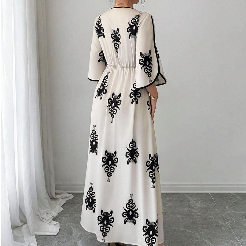 👗 Elegantes Maxikleid mit V-Ausschnitt und Print für Damen – Elegant, schmeichelhaft & mühelos schick ✨