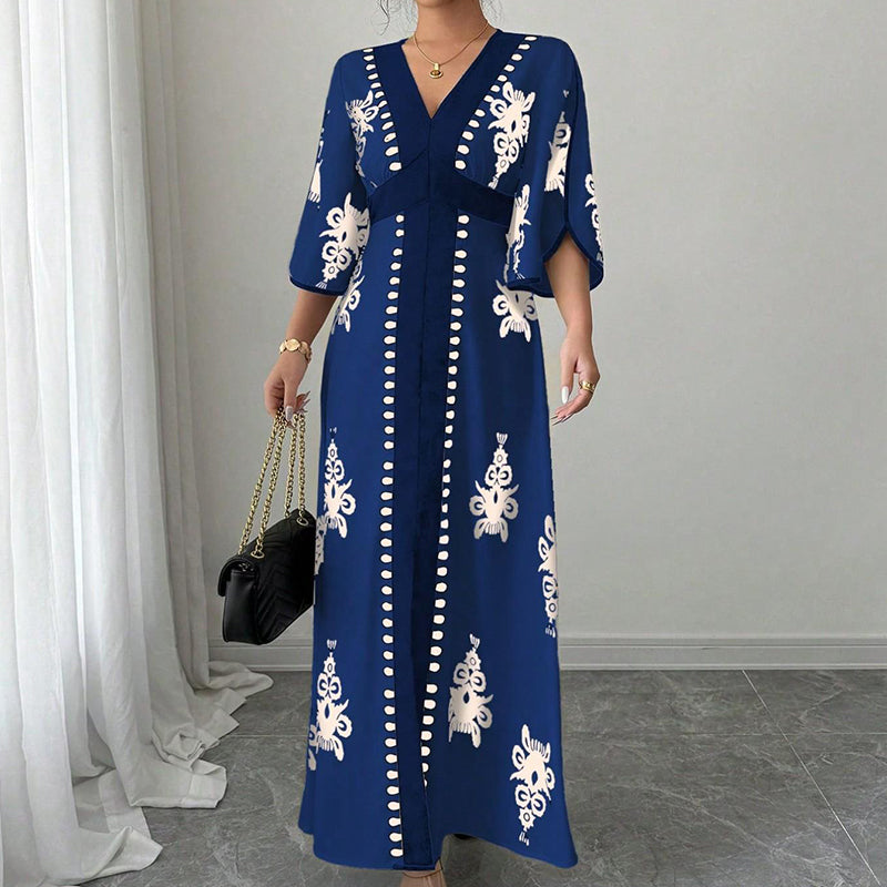 👗 Elegantes Maxikleid mit V-Ausschnitt und Print für Damen – Elegant, schmeichelhaft & mühelos schick ✨