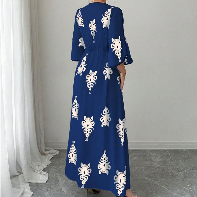 👗 Elegantes Maxikleid mit V-Ausschnitt und Print für Damen – Elegant, schmeichelhaft & mühelos schick ✨