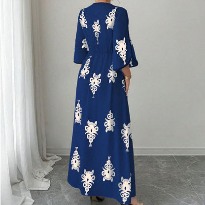 👗 Elegantes Maxikleid mit V-Ausschnitt und Print für Damen – Elegant, schmeichelhaft & mühelos schick ✨