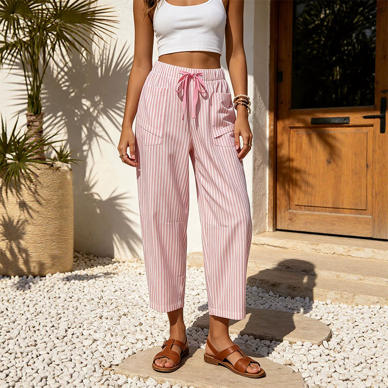 👖☀️Gestreifte Cropped-Freizeithose für Damen – Sommerlicher Komfort & Müheloser Stil✨