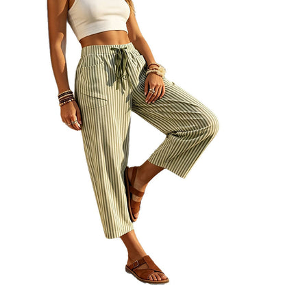 👖☀️Gestreifte Cropped-Freizeithose für Damen – Sommerlicher Komfort & Müheloser Stil✨