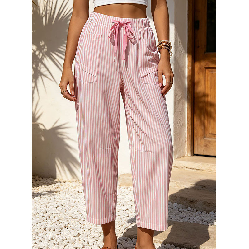 👖☀️Gestreifte Cropped-Freizeithose für Damen – Sommerlicher Komfort & Müheloser Stil✨