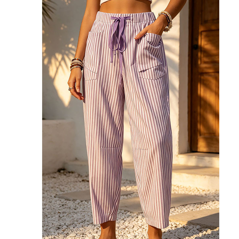 👖☀️Gestreifte Cropped-Freizeithose für Damen – Sommerlicher Komfort & Müheloser Stil✨