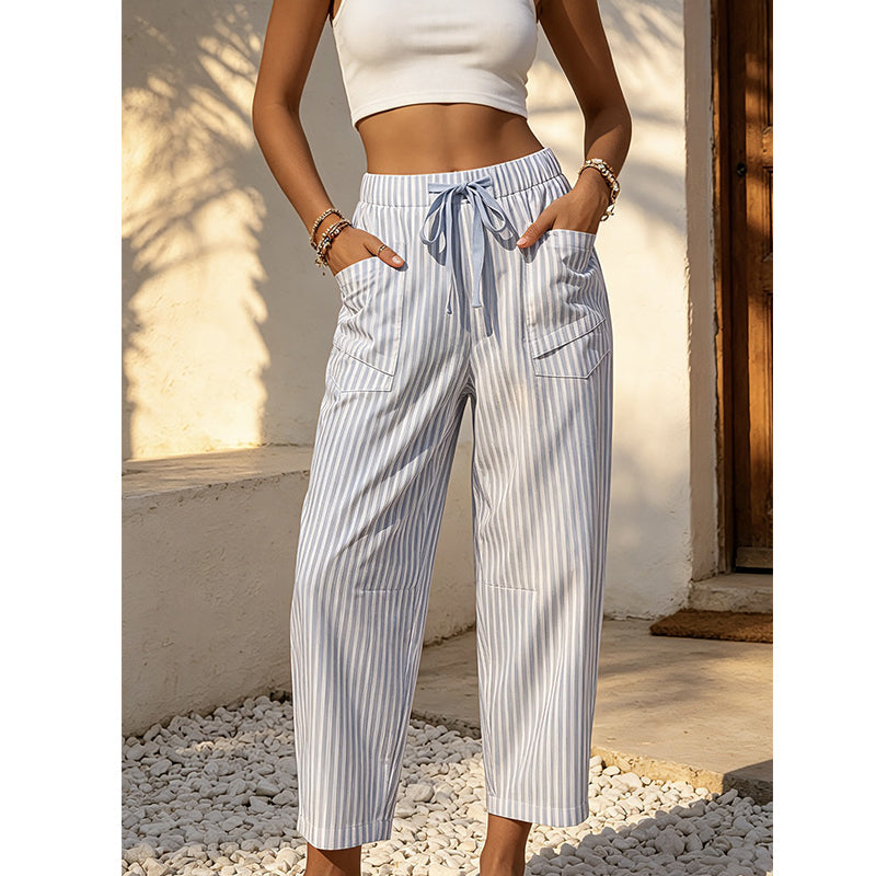 👖☀️Gestreifte Cropped-Freizeithose für Damen – Sommerlicher Komfort & Müheloser Stil✨