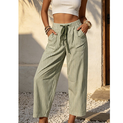 👖☀️Gestreifte Cropped-Freizeithose für Damen – Sommerlicher Komfort & Müheloser Stil✨