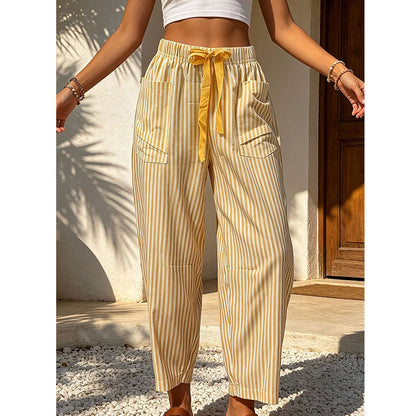 👖☀️Gestreifte Cropped-Freizeithose für Damen – Sommerlicher Komfort & Müheloser Stil✨