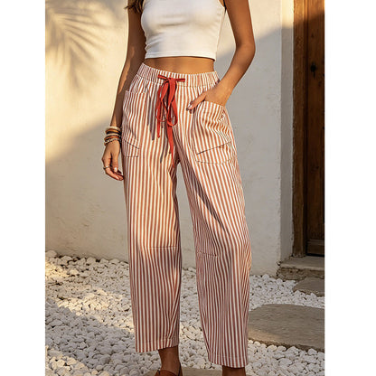👖☀️Gestreifte Cropped-Freizeithose für Damen – Sommerlicher Komfort & Müheloser Stil✨