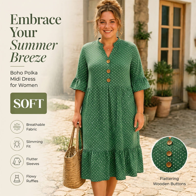 👗Damen-Sommerkleid mit Tupfen und Rüschenärmeln – Mühelos schick & Figurschmeichelnd ✨