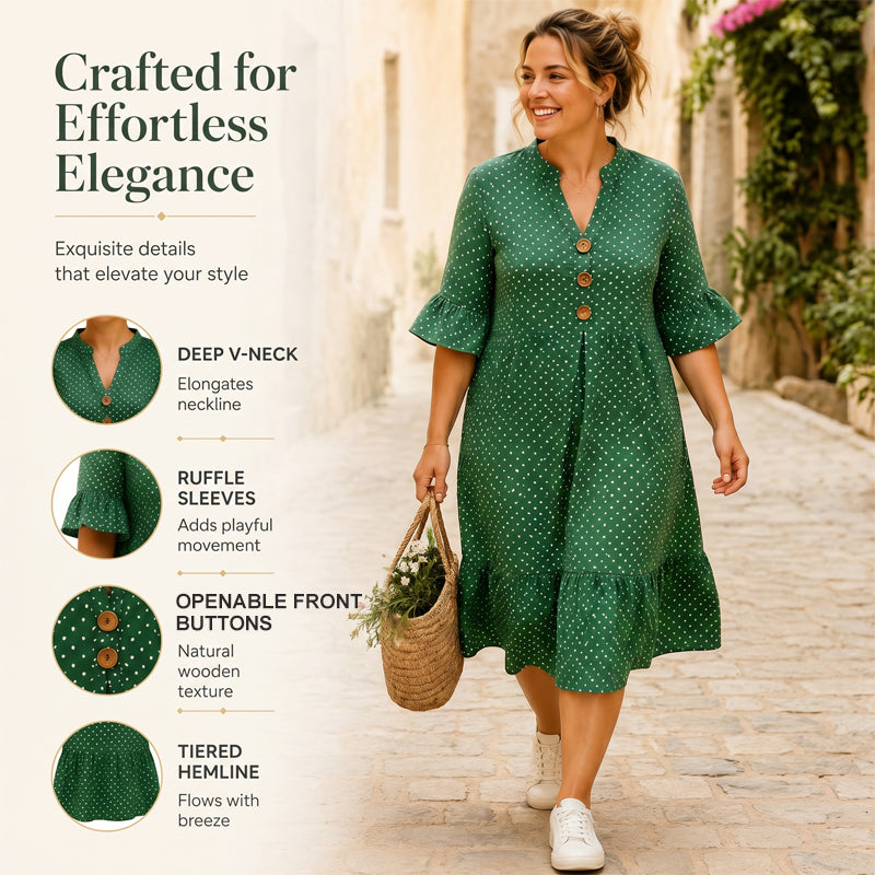 👗Damen-Sommerkleid mit Tupfen und Rüschenärmeln – Mühelos schick & Figurschmeichelnd ✨