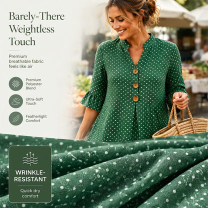 👗Damen-Sommerkleid mit Tupfen und Rüschenärmeln – Mühelos schick & Figurschmeichelnd ✨