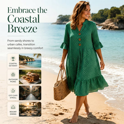👗Damen-Sommerkleid mit Tupfen und Rüschenärmeln – Mühelos schick & Figurschmeichelnd ✨
