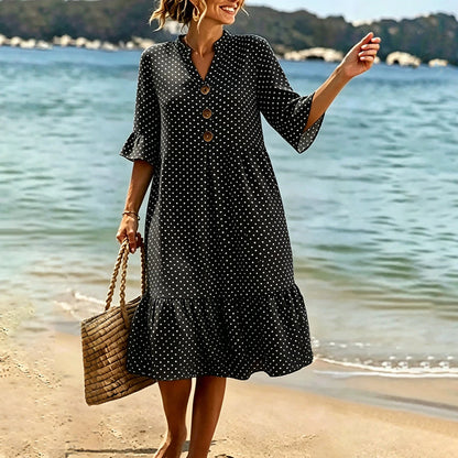 👗Damen-Sommerkleid mit Tupfen und Rüschenärmeln – Mühelos schick & Figurschmeichelnd ✨