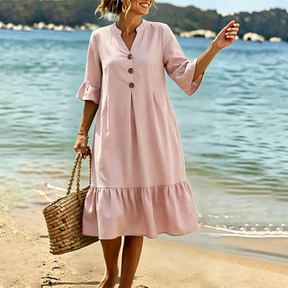👗Damen-Sommerkleid mit Tupfen und Rüschenärmeln – Mühelos schick & Figurschmeichelnd ✨