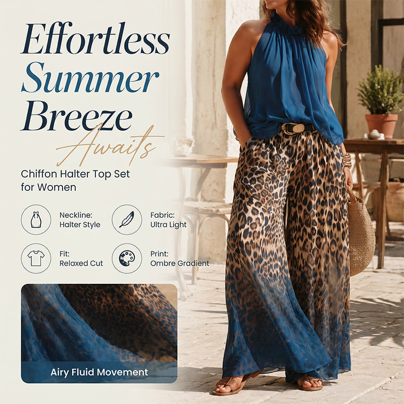👗Women’s Halter Sleeveless Top & Leopard Pants Set-Leg Pants Set – Bold, Chic & Effortless Summer Outfit🔥