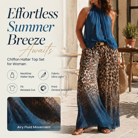👗Women’s Halter Sleeveless Top & Leopard Pants Set-Leg Pants Set – Bold, Chic & Effortless Summer Outfit🔥