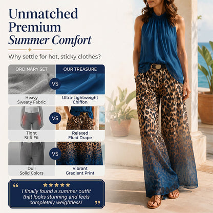 👗Women’s Halter Sleeveless Top & Leopard Pants Set-Leg Pants Set – Bold, Chic & Effortless Summer Outfit🔥