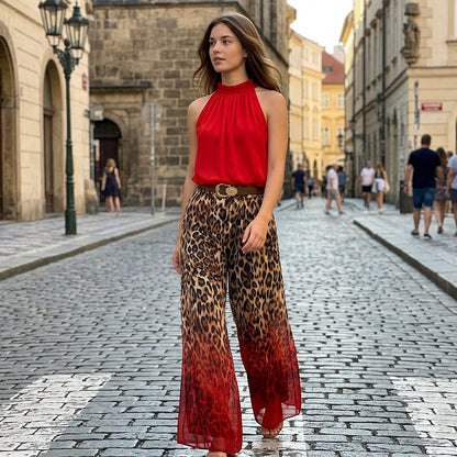 👗Women’s Halter Sleeveless Top & Leopard Pants Set-Leg Pants Set – Bold, Chic & Effortless Summer Outfit🔥