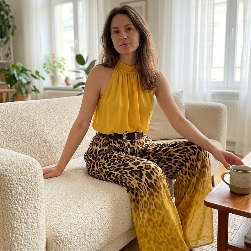👗Women’s Halter Sleeveless Top & Leopard Pants Set-Leg Pants Set – Bold, Chic & Effortless Summer Outfit🔥