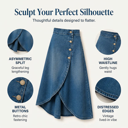 💙🔥Women's High-Waist Irregular Denim Skirt– Effortless Vintage Style