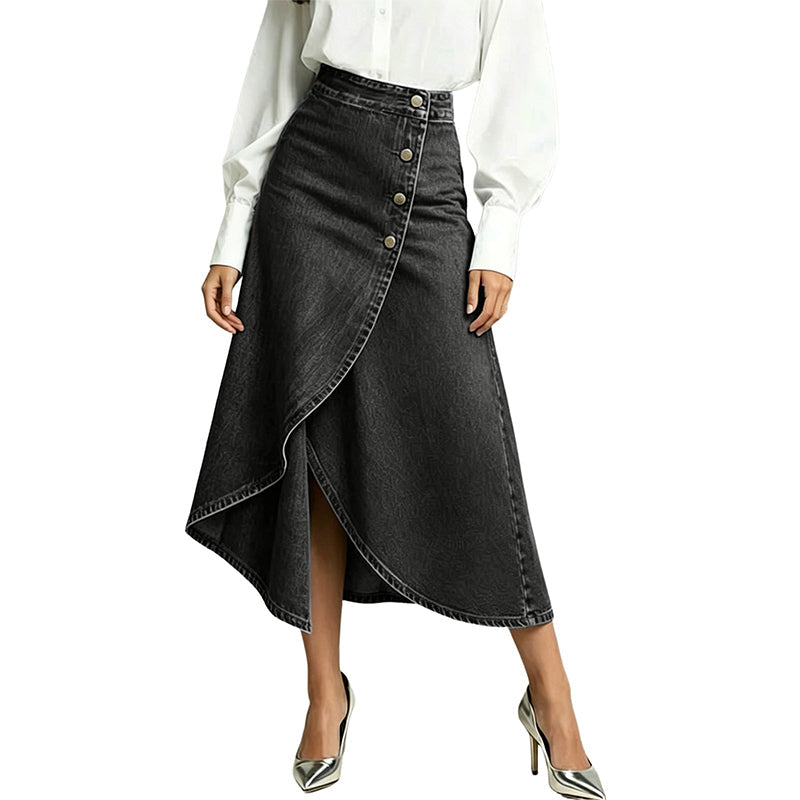 💙🔥Women's High-Waist Irregular Denim Skirt– Effortless Vintage Style