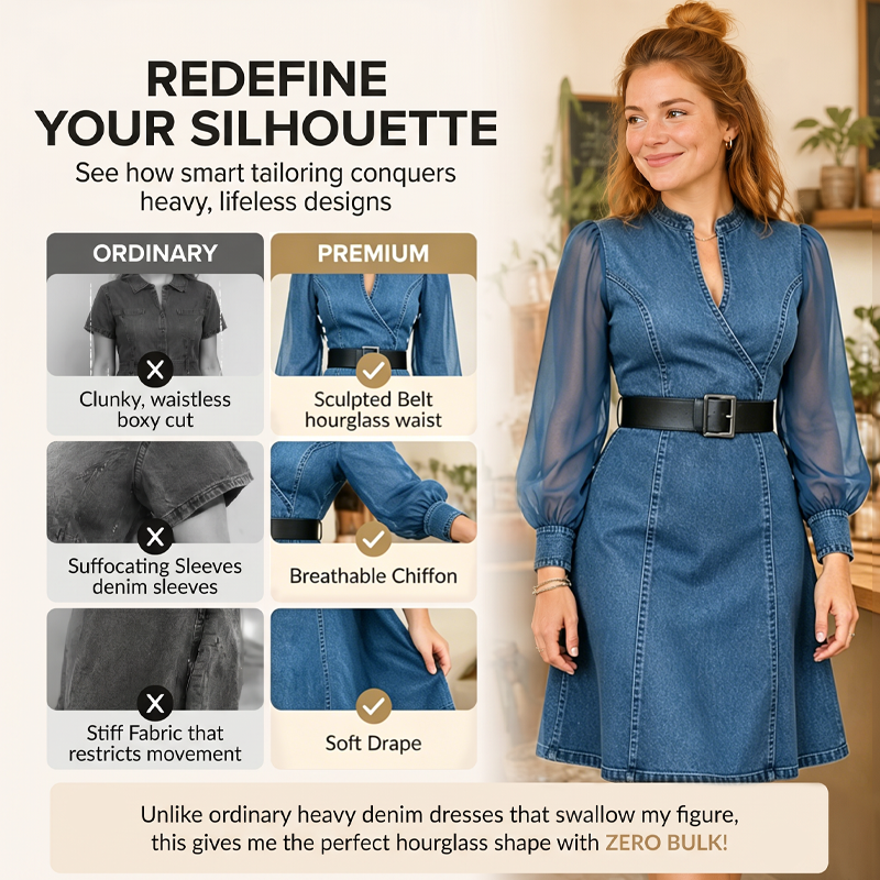 👗Slim Fit Stand Collar Denim Midi Dress– Elegant Everyday Chic✨