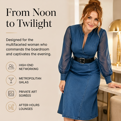 👗Slim Fit Stand Collar Denim Midi Dress– Elegant Everyday Chic✨
