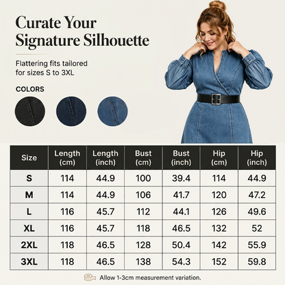 👗Slim Fit Stand Collar Denim Midi Dress– Elegant Everyday Chic✨