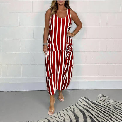 👗Gestreiftes ärmelloses Maxikleid für Damen – mühelose Sommer-Eleganz✨