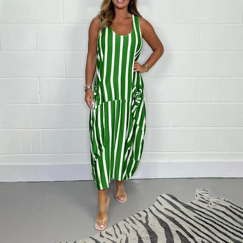 👗Gestreiftes ärmelloses Maxikleid für Damen – mühelose Sommer-Eleganz✨