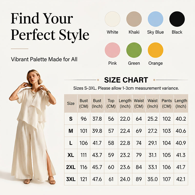 👗Damen-Set mit asymmetrischem Oberteil und Hose mit weitem Bein – elegantes Statement-Zweiteiler ✨
