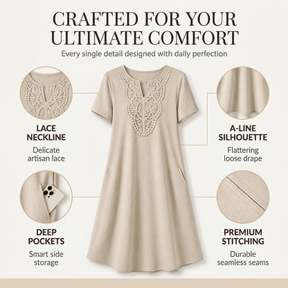 👗Damen Boho Spitzen V-Ausschnitt T-Shirt-Kleid – Müheloser Sommer-Chic✨