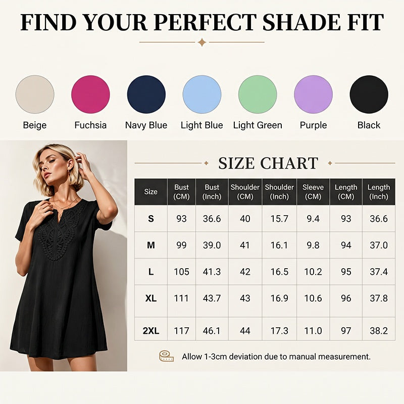👗Damen Boho Spitzen V-Ausschnitt T-Shirt-Kleid – Müheloser Sommer-Chic✨