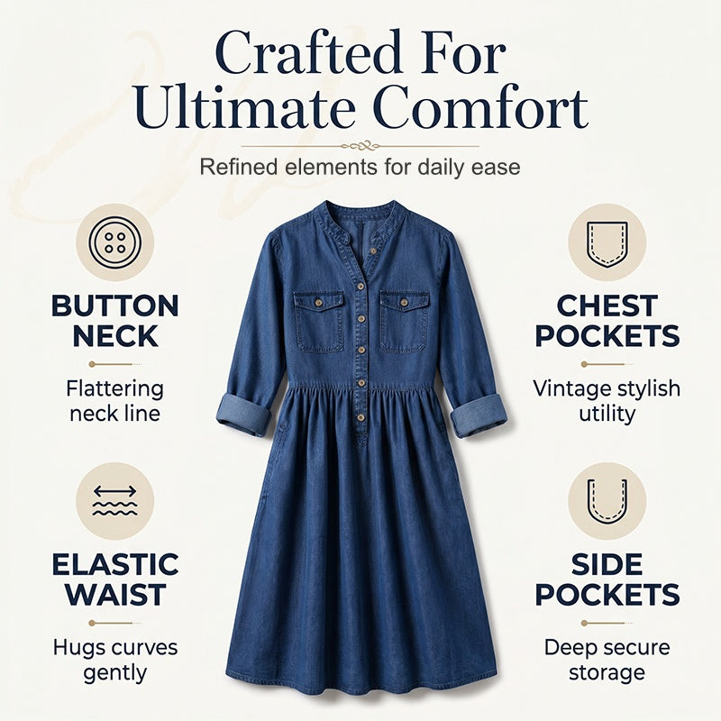 👗Damen-Maxikleid aus Jeansstoff mit Knopfleiste in Großen Größen – Schmeichelhafte Alltags-Passform für Kurven✨