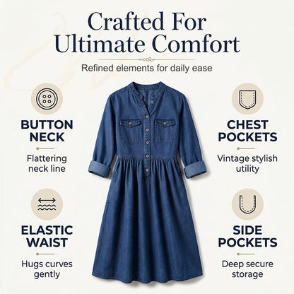 👗Damen-Maxikleid aus Jeansstoff mit Knopfleiste in Großen Größen – Schmeichelhafte Alltags-Passform für Kurven✨