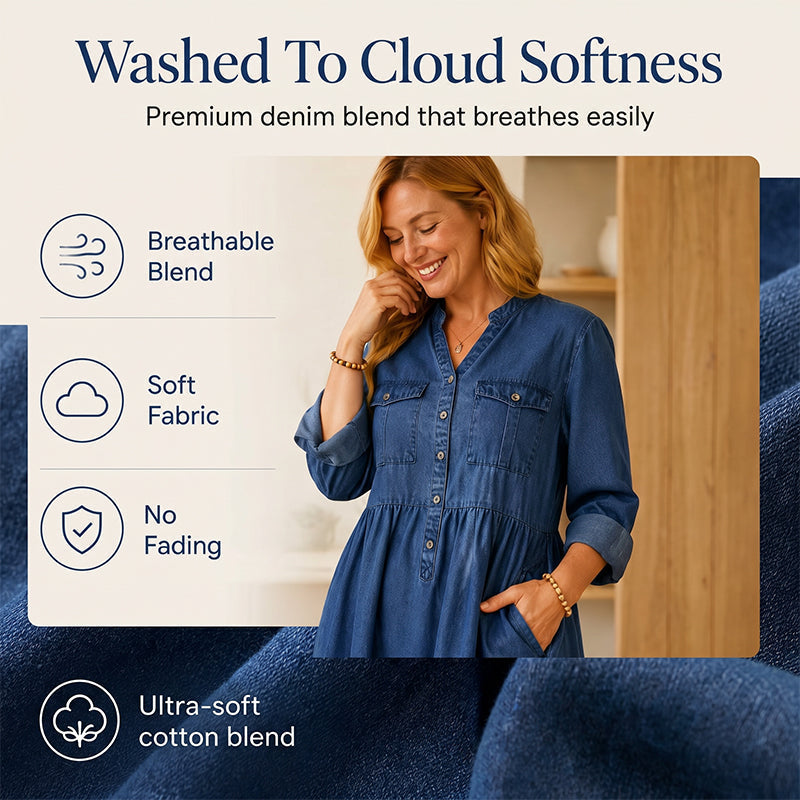 👗Damen-Maxikleid aus Jeansstoff mit Knopfleiste in Großen Größen – Schmeichelhafte Alltags-Passform für Kurven✨