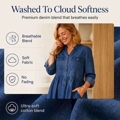 👗Damen-Maxikleid aus Jeansstoff mit Knopfleiste in Großen Größen – Schmeichelhafte Alltags-Passform für Kurven✨