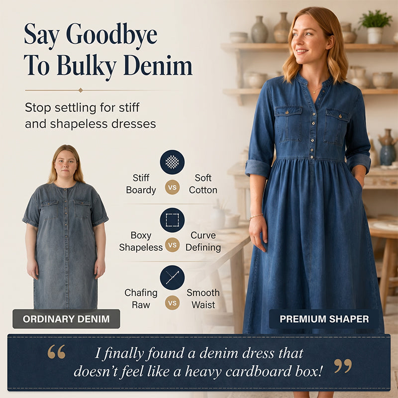 👗Damen-Maxikleid aus Jeansstoff mit Knopfleiste in Großen Größen – Schmeichelhafte Alltags-Passform für Kurven✨