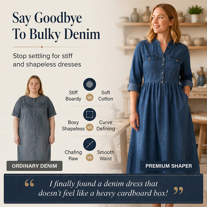 👗Damen-Maxikleid aus Jeansstoff mit Knopfleiste in Großen Größen – Schmeichelhafte Alltags-Passform für Kurven✨
