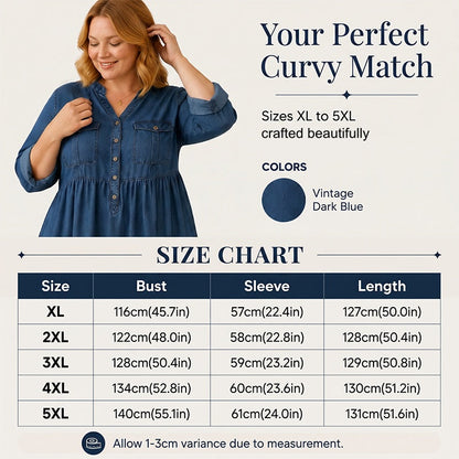 👗Damen-Maxikleid aus Jeansstoff mit Knopfleiste in Großen Größen – Schmeichelhafte Alltags-Passform für Kurven✨