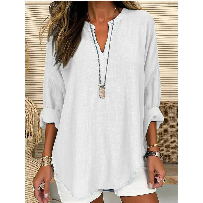 👕Women’s Casual Solid V-Neck Blouse– Effortless Everyday Smart Casual Top✨