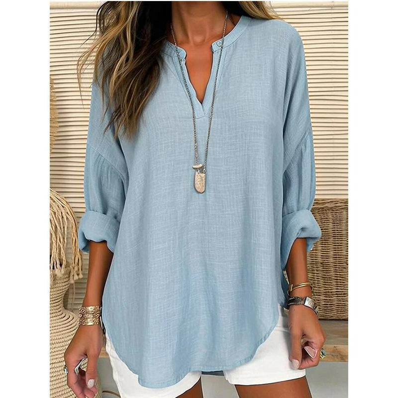 👕Women’s Casual Solid V-Neck Blouse– Effortless Everyday Smart Casual Top✨