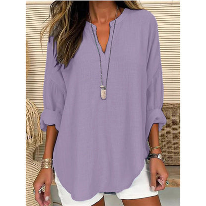 👕Women’s Casual Solid V-Neck Blouse– Effortless Everyday Smart Casual Top✨