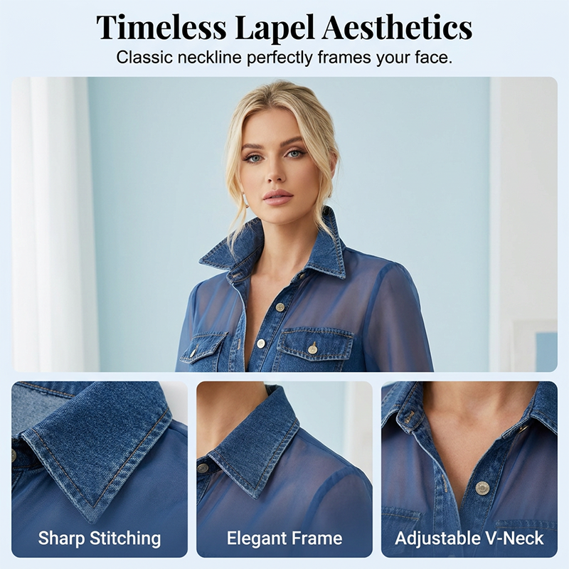 👕Damen-Mesh-Patchwork-Jeans-Top – Elegantes tailliertes schickes Top✨